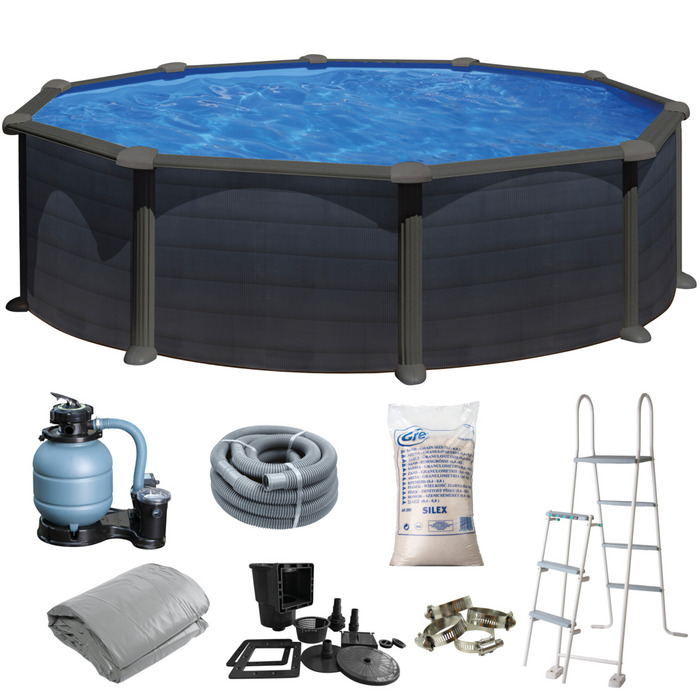 Gre poolpakke Ø460 cm 17450 liter grafitgrå - Swim & Fun